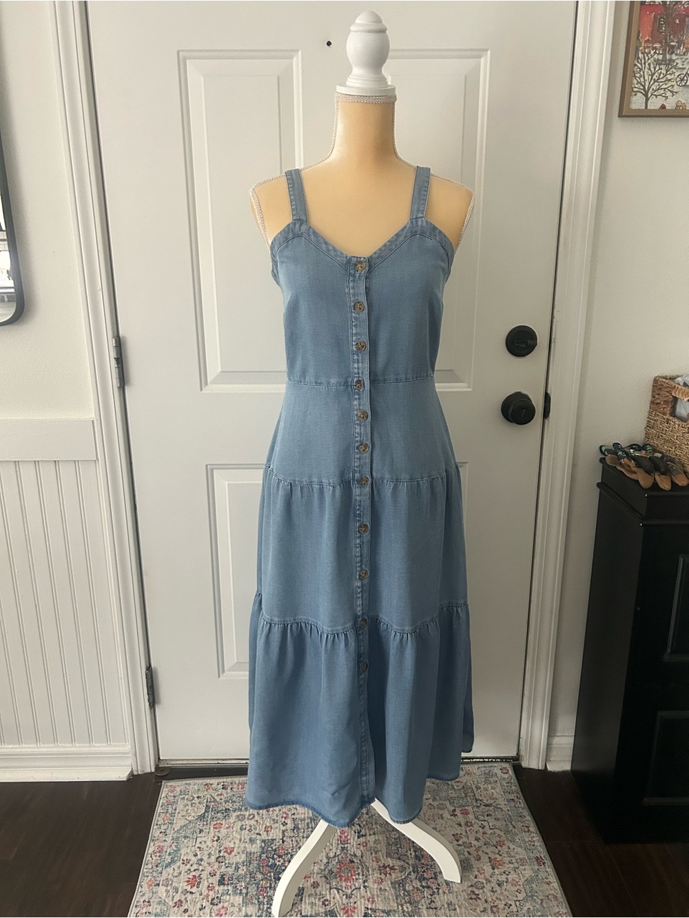 Loft chambray tiered denim maxi dress - size 0